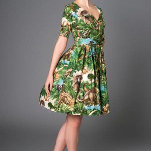 Tropical Print Green Dress